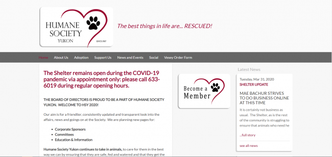 Humane Society Yukon Website